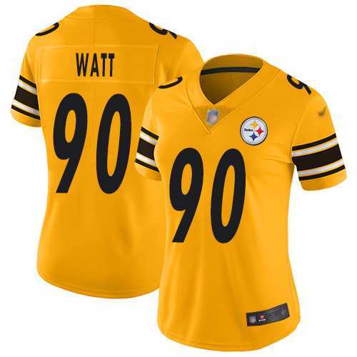 Womens Nike Steelers #90 T. J. Watt Gold Stitched NFL Limited Inverted Legend Jersey Dzhi